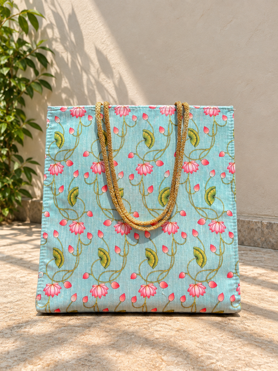 Pichwai Leaf Printed Fabric Gift Bags – Set of 5