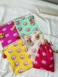 Pichwai Lotus Potli Bags – 7 × 9 Inch | Pack of 10