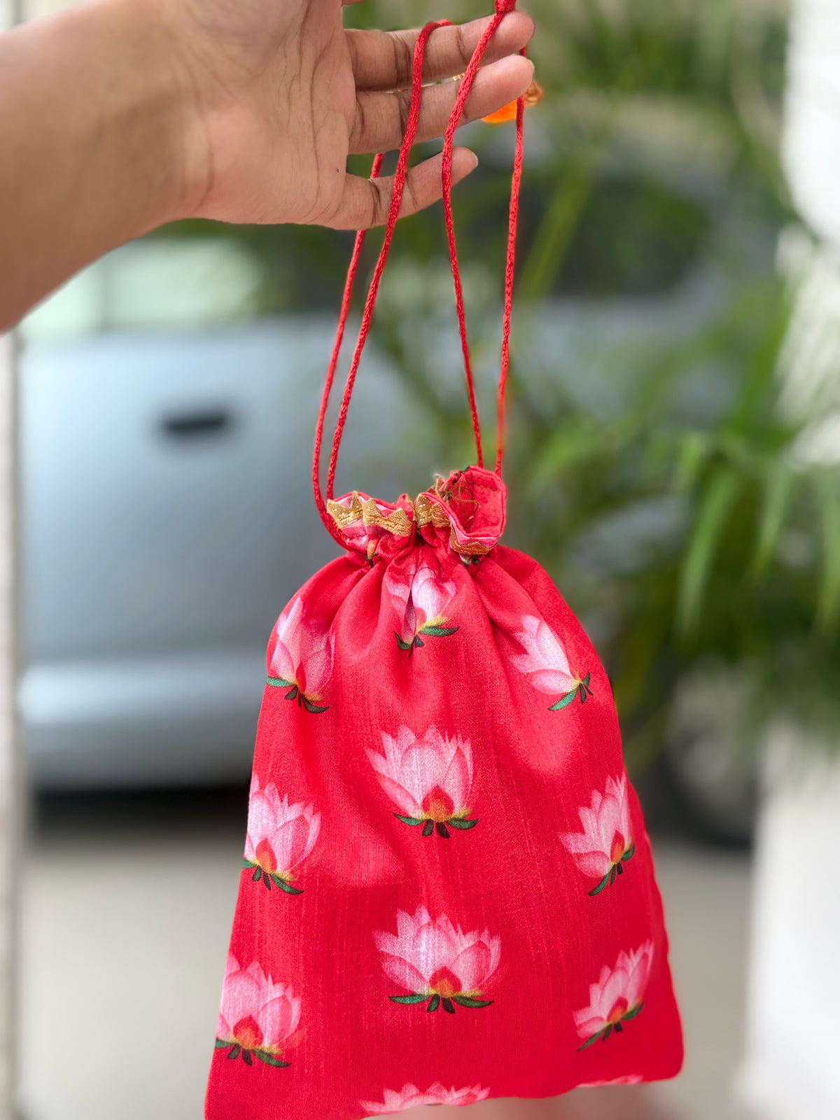 Pichwai Lotus Potli Bags – 7 × 9 Inch | Pack of 10